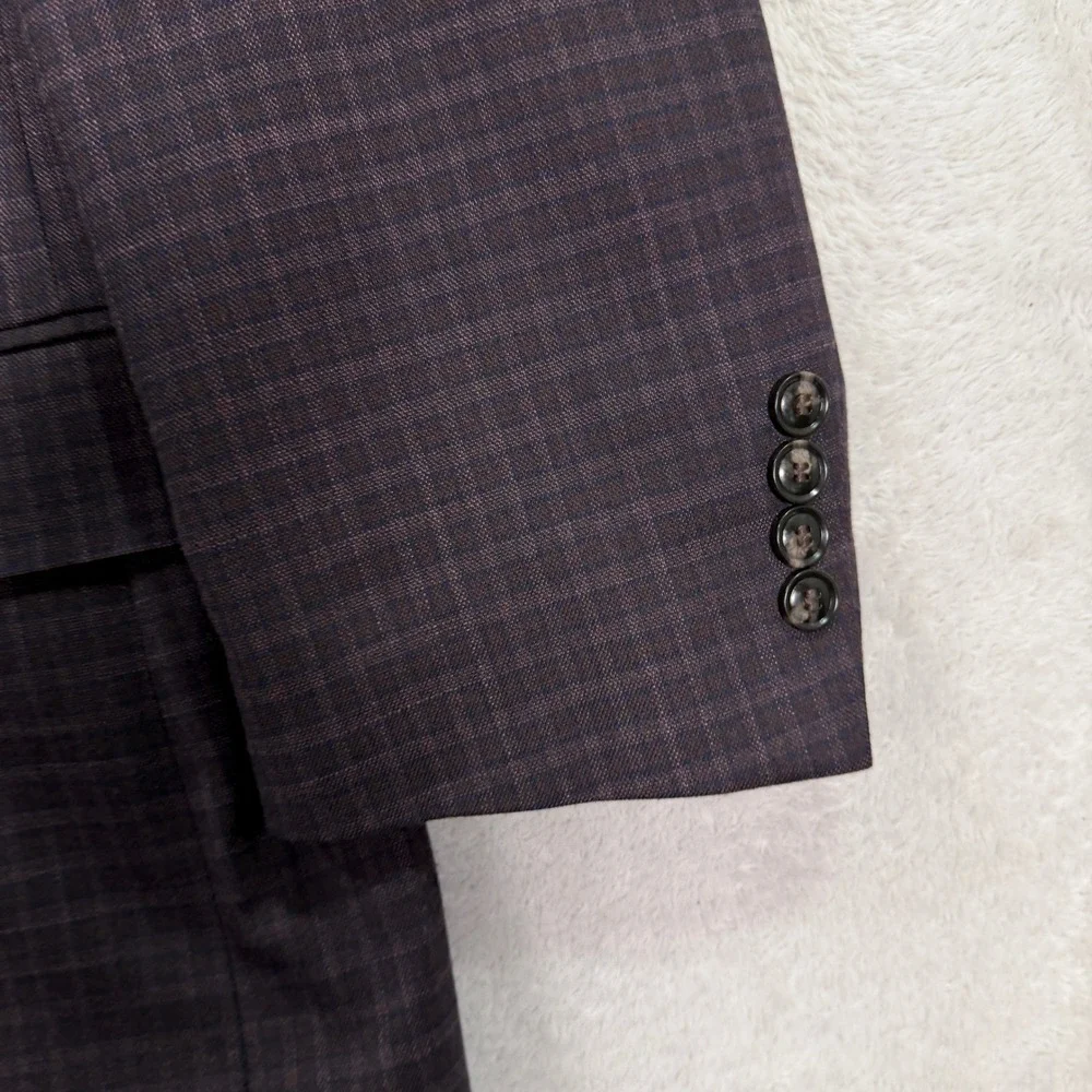 NEW Tommy Hilfiger Mens 46R Blazer Maroon Blue Plaid Micro Check 2 Button Jacket